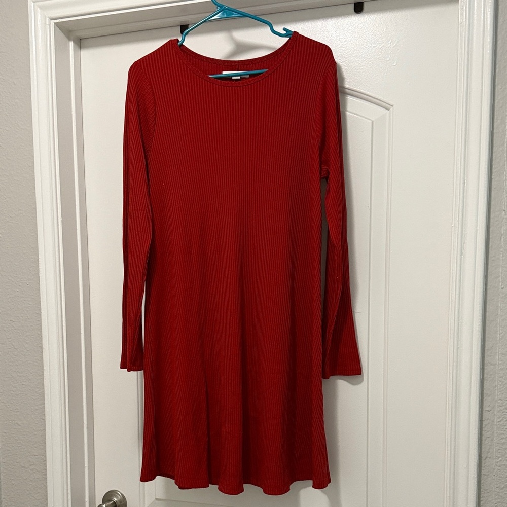Vibrant Red Ribbed Dress